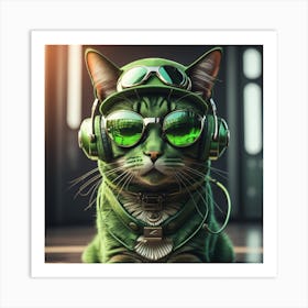 Green Cat Art Print