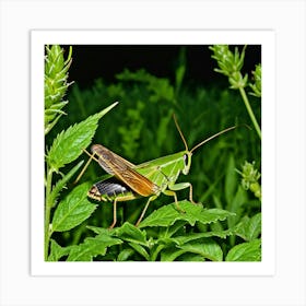 Crickets Insects Chirping Jumping Green Legs Antennae Noise Hopper Herbivores Garden Fiel (9) 1 Art Print