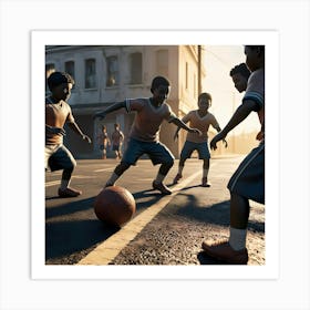 Children Playing Soccer Art Print