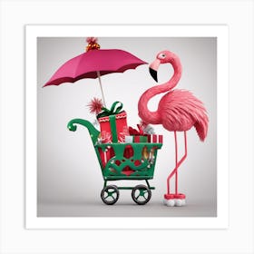 Pink Flamingo With Shopping Cart Art Print