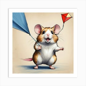 Hamster With Kite Art Print