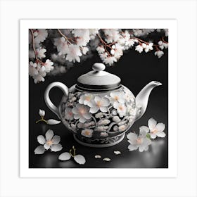 Firefly An Intricate Beautiful Japanese Teapot, Modern, Illustration, Sakura Garden Background 17188 Art Print