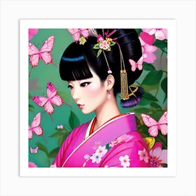 Asian Girl With Butterflies 4 Art Print