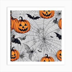 Halloween Pumpkins And Bats 3 Art Print