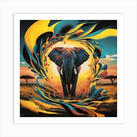 Elephant In The Savanah  Abstract Art Print