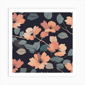 Grey and Salmon Flower Pattern Art Print