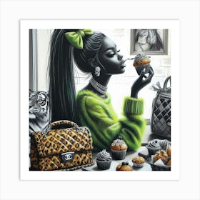 Woman Eating Cupcakes Art Print