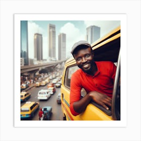 Nigerian Man In A Yellow Bus Art Print