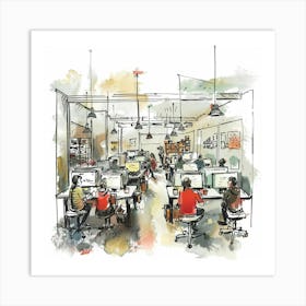 Illustration Of An Office 3 Art Print