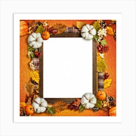 A Seasonal Thanksgiving Frame Design Featuring A Round Cotton Chaplet Layered With Autumn Leaves Ad (4) Art Print