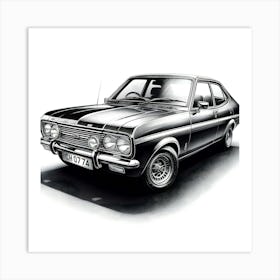 A Black And White Pencil Sketch Of A Ford Cortina 1976 Art Print