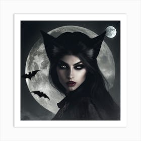 Cat Woman With Bats Art Print