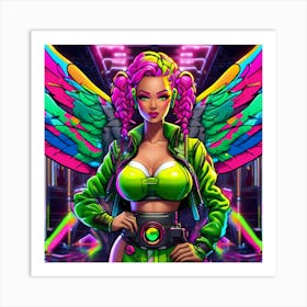 Neon Girl With Wings 13 Art Print