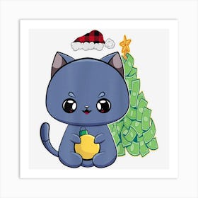 Merry Catmas Christmas Santa Black Cat Christmas Ball Meowdy 1 Art Print