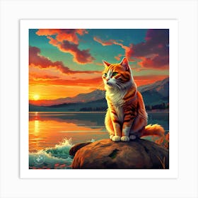 Sunset Cat Art Print