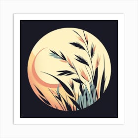 Moon And Grass Art Print