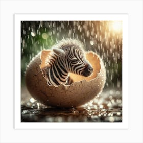 Zebra In The Rain Art Print