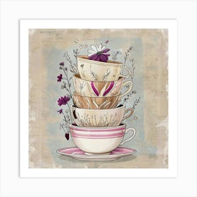 Teacups And Flowers Art Print