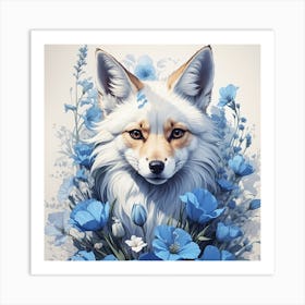 Fox In Blue Flowers Art Print