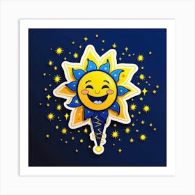 Lovely smiling sun on a blue gradient background 130 Art Print