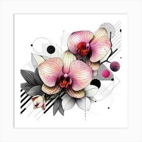 Orchids - Abstract Line Art Illustration 34 Art Print