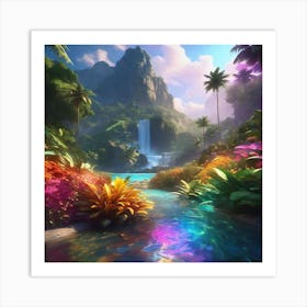 Waterfall In The Jungle 14 Art Print