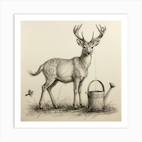 Deer Watering 3 Art Print