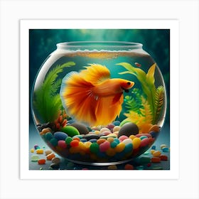 A Orange And Yellow Fish In A Fish Bowl 2 Art Print