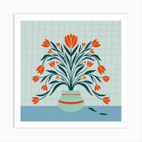 Tulips - orange and aqua Art Print