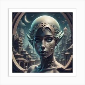 Fantasy Girl In A City Art Print