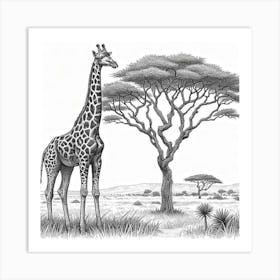 Line Art giraffe Art Print