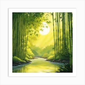 A Stream In A Bamboo Forest At Sun Rise Square Composition 68 Art Print