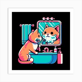 Cat In The Mirror Art Print