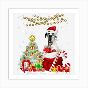 Santa Great Dane Christmas Tree Lights Dog Owner Xmas Art Print