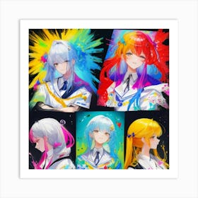 Anime Girl With Colorful Hair Art Print