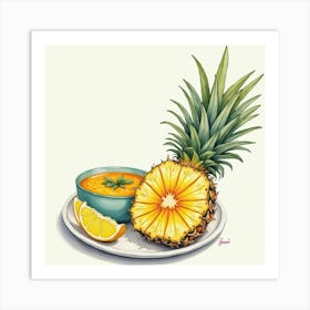 Watercolor Portrayal Of A Fresh And Tangy Pineapple Salsa On A Stylish Kitchen Countertop Art Print