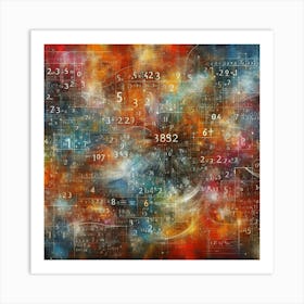 An abstract painting with mathematical equations and cosmic elements. Art Print