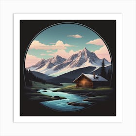 Cabin In The Mountains Art Print