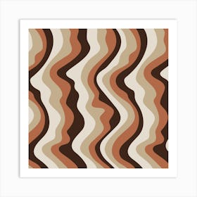 GOOD VIBRATIONS Groovy Mod Wavy Psychedelic Abstract Stripes in Retro Seventies Colours Coffee Brown Beige Cream Neutrals Rust Art Print