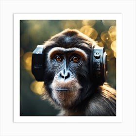 Chimpanzee With Headphones Art Print