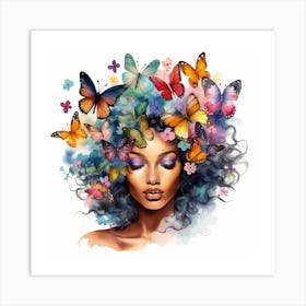 Maraclemente Black Woman Watercolors With Colorful Flowers And 2 Art Print