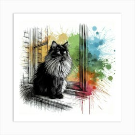 Cat By The Window Art Print