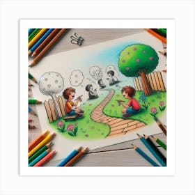 Children Playing In The Park Art Print