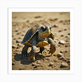 Turtle Walking On Sand Art Print