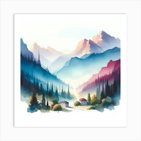 Watercolor Landscape Painting 23 Art Print