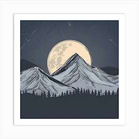 Moonlight Over Mountains Art Print