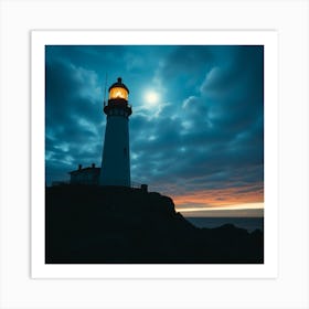 Lighthouse At Dusk Art Print