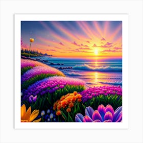 Sunset With Flowers 1 Art Print