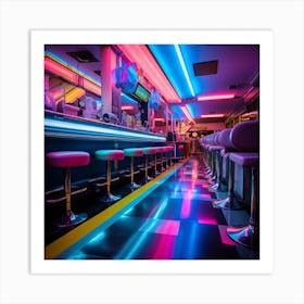 Neon Lights In A Diner Art Print