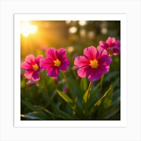 Pink Flowers At Sunset 1 Art Print